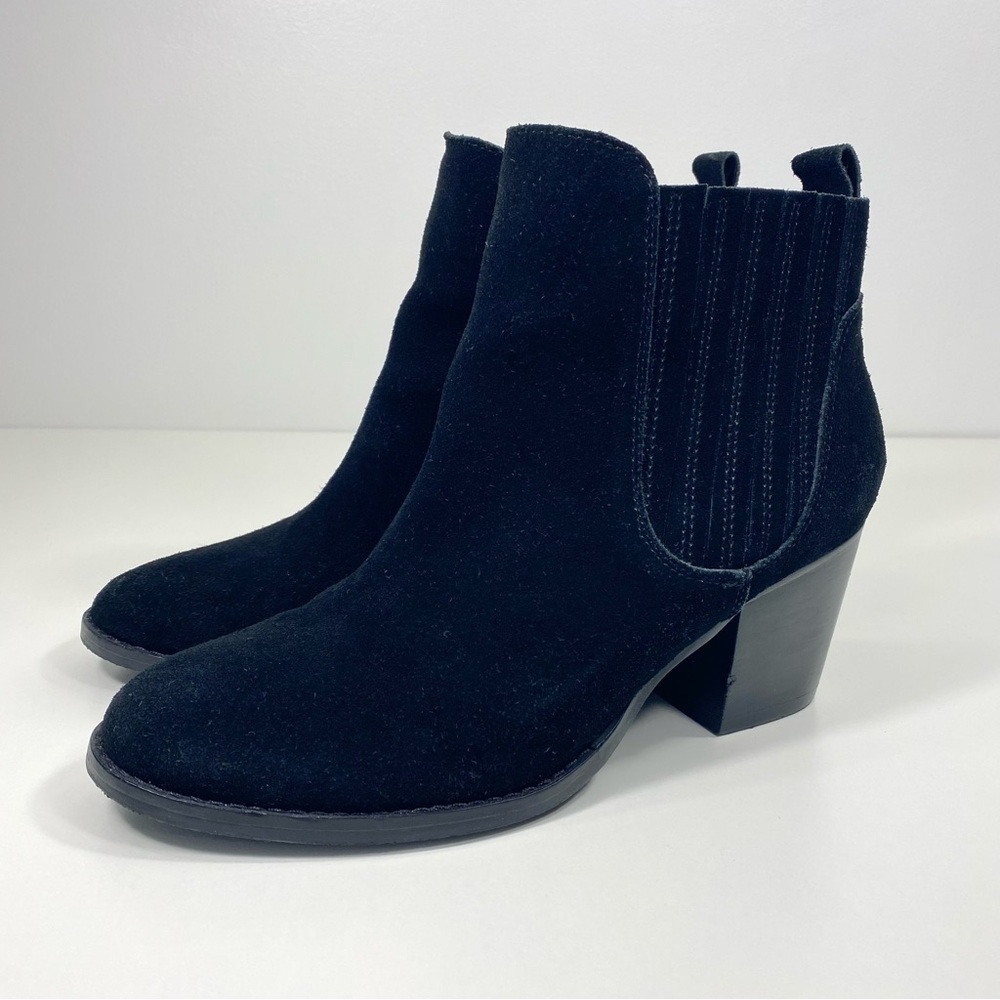 Crown Vintage Rich Black Suede Leather Chelsea Pull On Heeled Ankle Boots 8.5